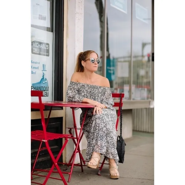 MISA Los Angeles Floral Smocked Midi Dress Black Gray Pink‎ Off Shoulder X-Small - Image 4