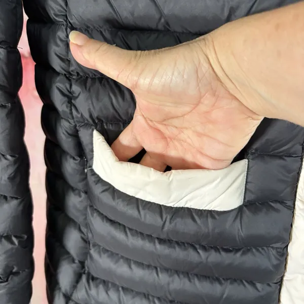 Kate Spade New York Quilted Puffer Jacket Ivory Black Trim Pearl Buttons XSMALL - Image 6