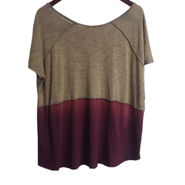 FREE PEOPLE Burgundy Short Sleeve Hi-Lo Top Size XS‎ - Image 3