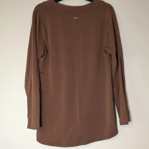 Women’s Zuda V-neck long sleeve knit top pockets brown small oversized tunic - Image 4