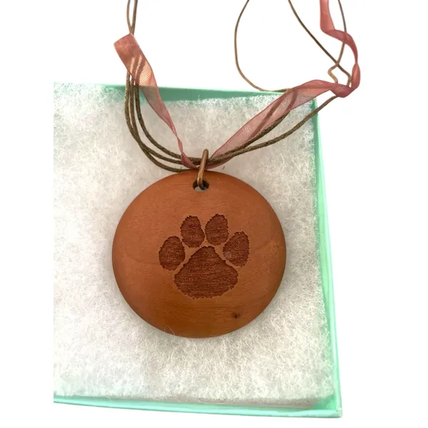Fur Baby Paw Print Pendant Wood Ribbon Necklace - Image 2