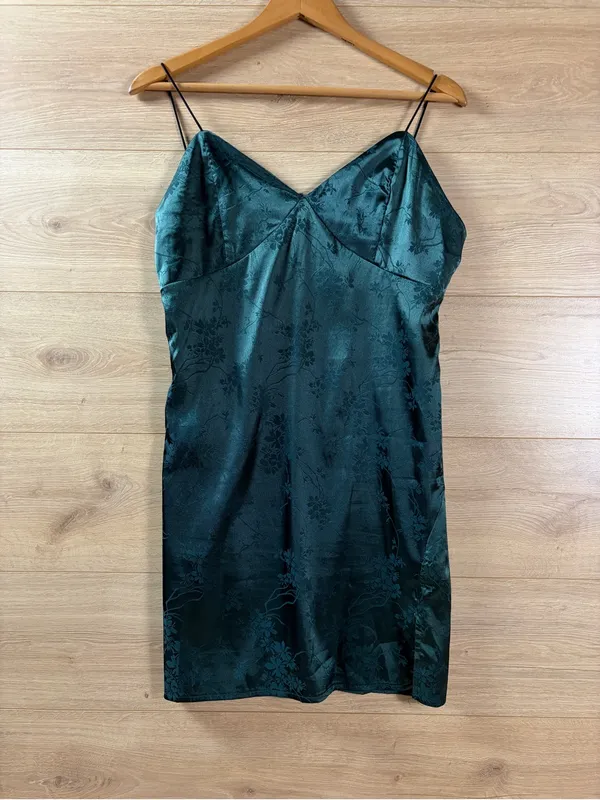 Romwe Satin Dark Green Slip Dress - US 8-10 - Image 2