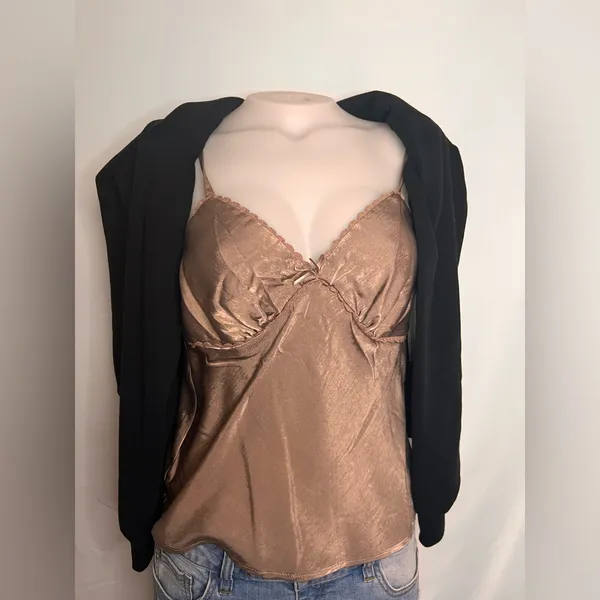 NWT Satin Lace Cami 🦋 Bronze, Toupee, Coquette Y2K Top Medium - Image 5