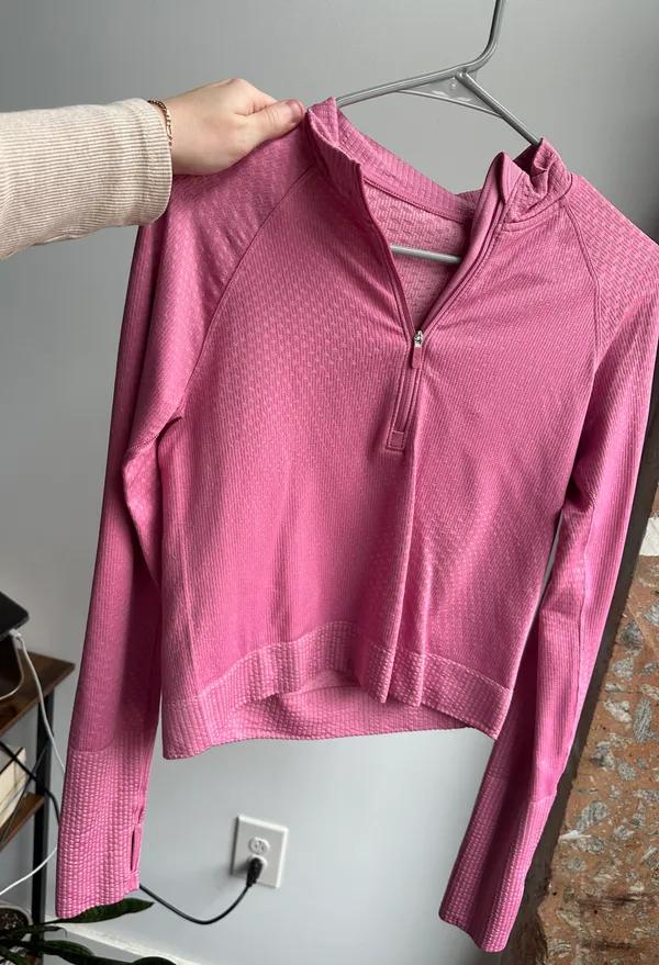 Lululemon Rest Less Cropped Half-Zip Grid Warp Pink Blossom / Sugar Pink - Image 3