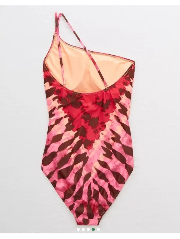 Aerie One Shoulder One Piece Swimsuit in Neon Peach & Pink Women’s Small - Image 16