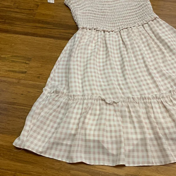 Altar'd State Gingham‎ Smocked Tiered Sundress Tie Strap Pink White Women Size S - Image 4