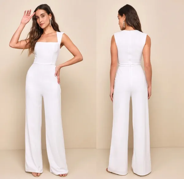 NWOT Lulus Enticing Endeavors White Jumpsuit Classy Party Cocktail Elegant Sz M - Image 2