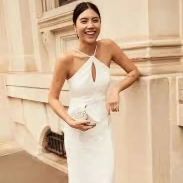 DB Studio Stretch Lace Halter Neck Gown White Size 14 - Image 13