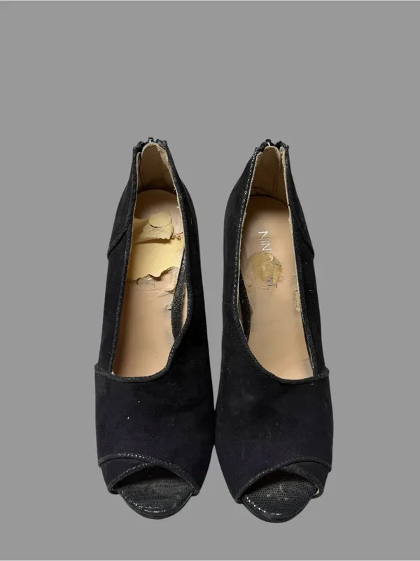 Nine West Black Suede Peep-Toe Stiletto Heels - Image 4