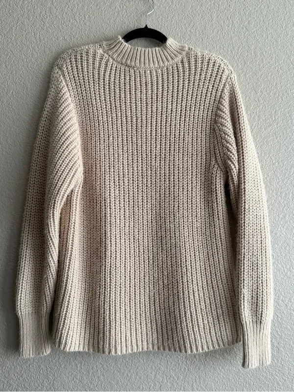Zara Cream Chunky Knit Mock Neck Sweater Womens Medium Ribbed Pullover - Image 9