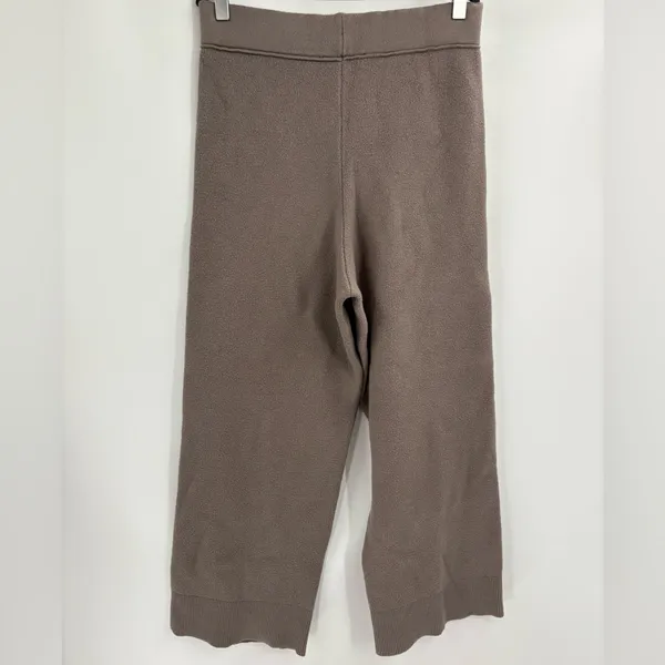 ZARA Knit Wide Leg Pants Brown Fleece Textured Ribbed Hem Pull-On Lounge Small - Image 8
