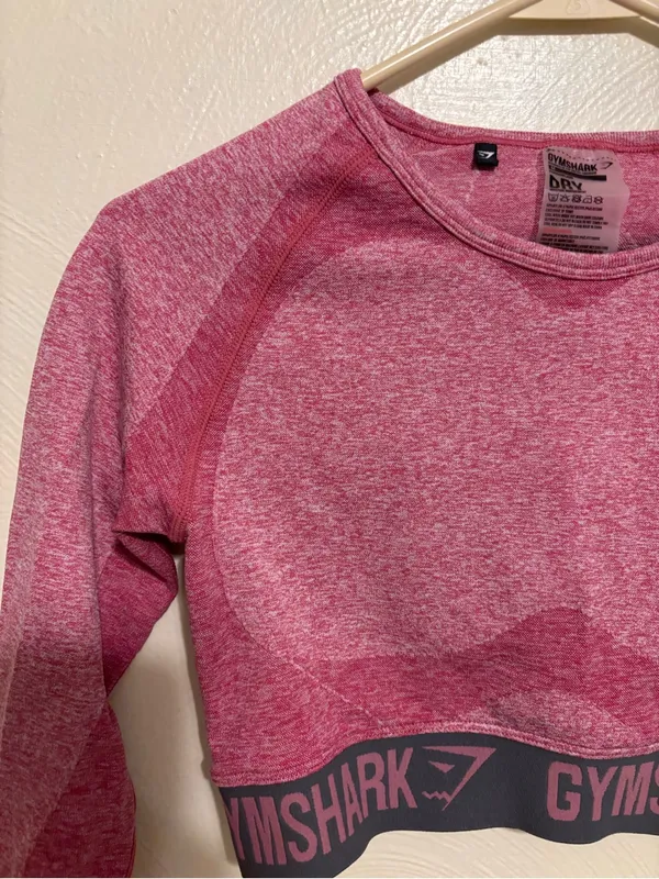 Gymshark Seamless Long Sleeve Crop Top Pink Marl Medium Athletic Workout Shirt - Image 5