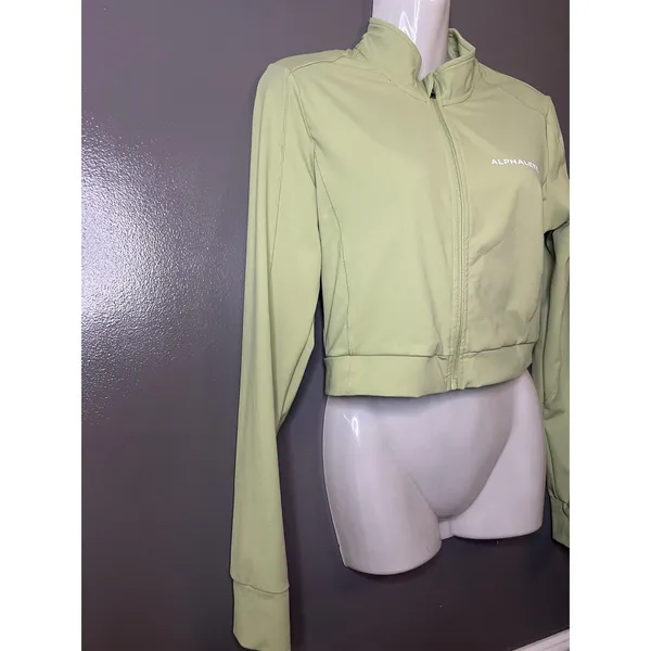 Alphalete Track Jacket Womens Small Green Cropped Full Zip Athletic Softshell - Image 2
