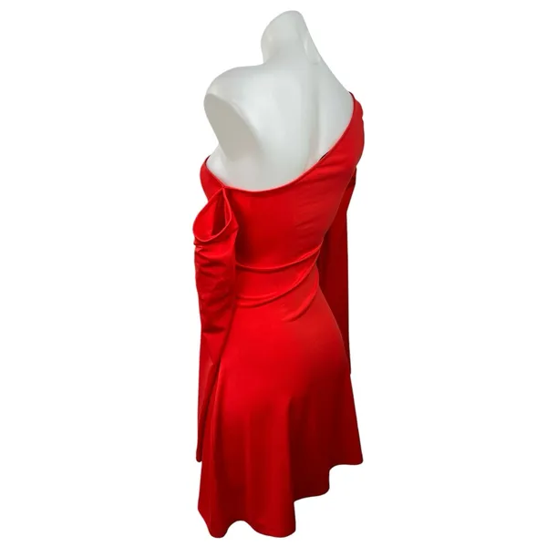 WeWoreWhat Womens Red Long Sleeve Asymmetrical One Shoulder A-Line Mini Dress S - Image 6