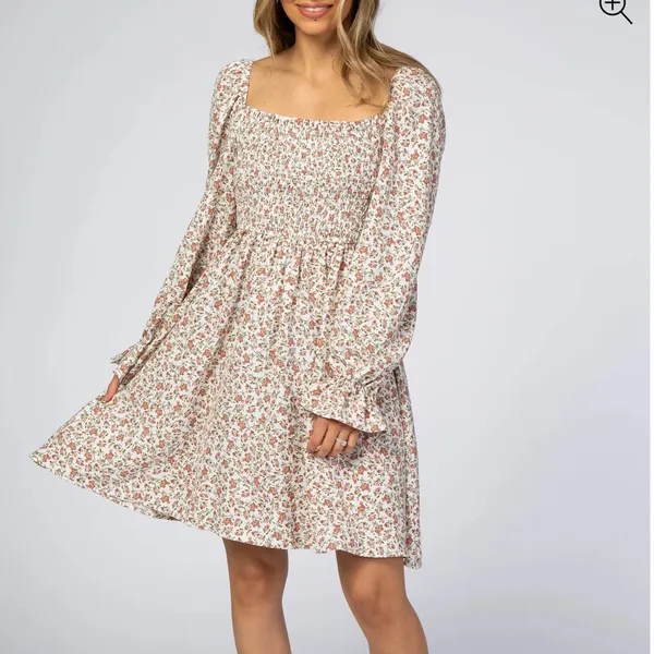 Bohme Ivory Smocked Floral Print Mini Dress Women Small Romantic Prairiecore - Image 12