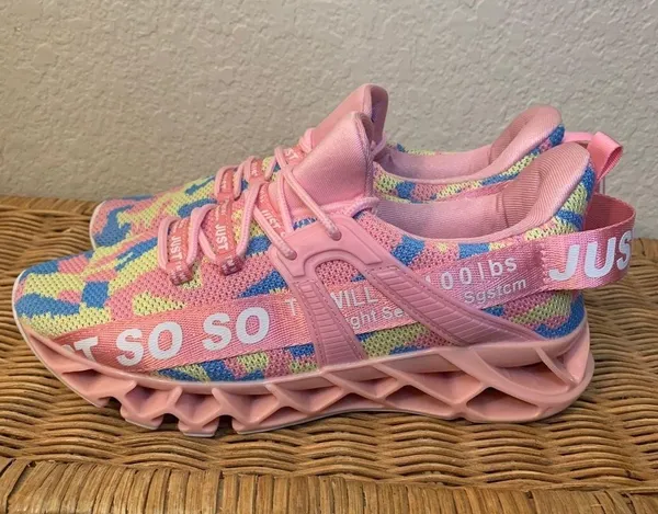 NWOT Just So So Pink Multicolor Logo Athletic Running Shoes Size 41 - Image 8