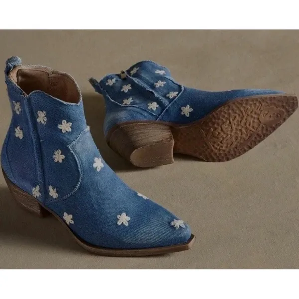 NEW Sundance Western Sojourner Boots Women’s 38 8 Denim Cowgirl Boho Made Italy - Image 3