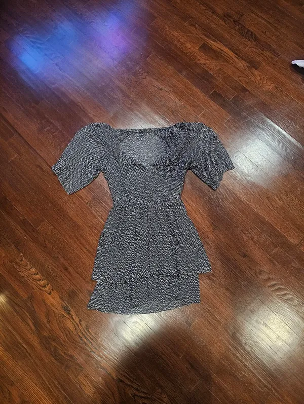 Smocked Square-Neck Mini Dress in Black and White - Image 2