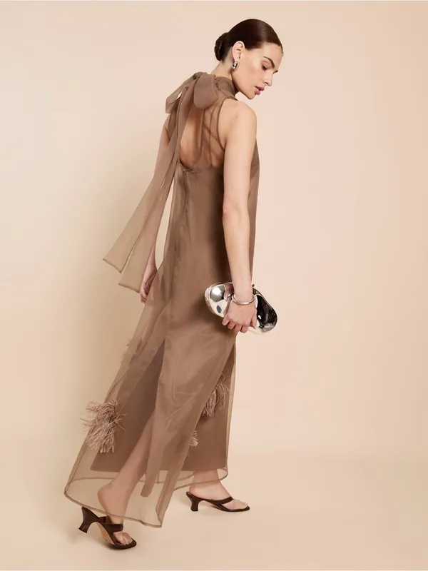 NWT Few Moda Naia Maxi Dress size XS Oatmeal Feather brown o.p.t - Image 4