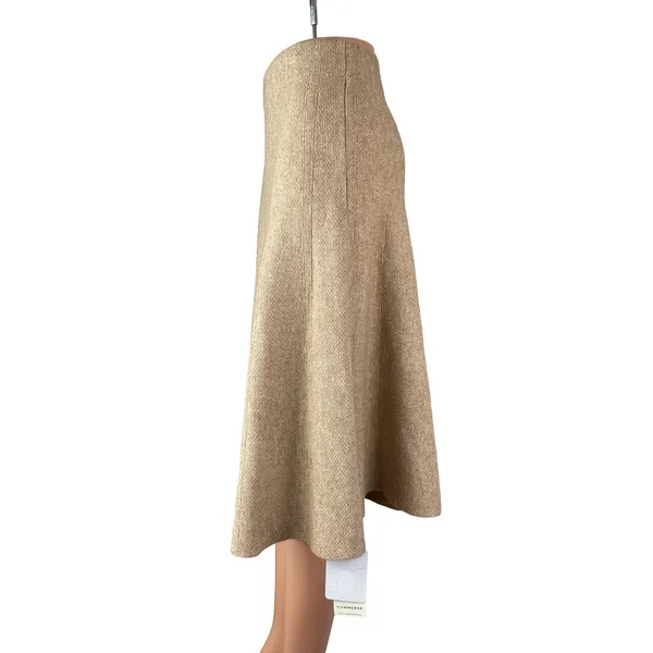 NEW Commense Beige Knit High Waisted A Line Flare Pleated Midi Skirt Size S - Image 2