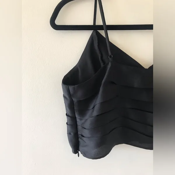 Express Satin High Rise Wide Leg Pant Ruffle Crop Tank Set, NWT, Medium, Black - Image 13