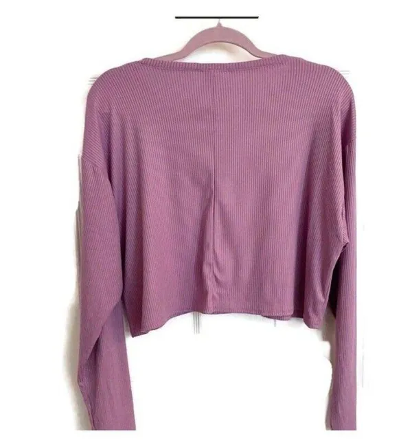 Abound BP 𝅺RIBBED Crop Long Sleeve tee top Purple MEDIUM - Image 3