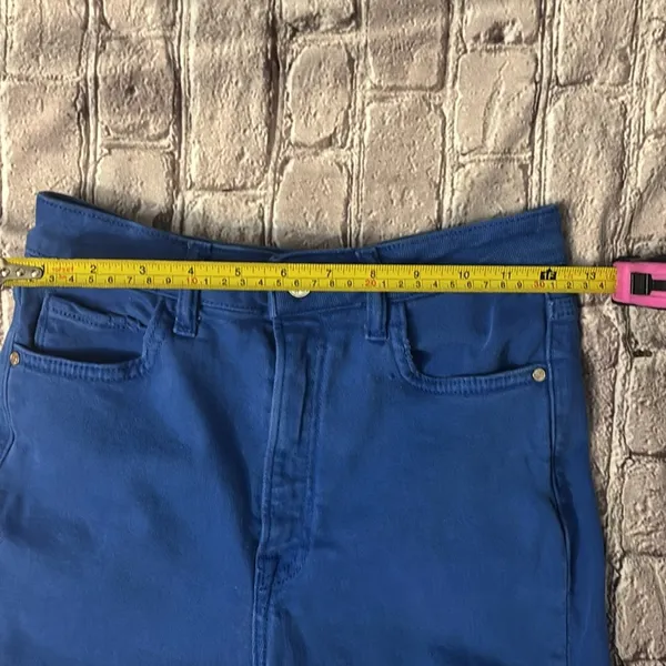 ZARA Straight Leg Jeans 2 High Rise Hem Slit Frayed Cobalt Blue Denim Casual - Image 5