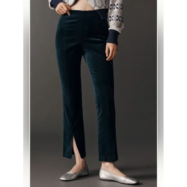 Anthropologie Maeve High-Rise Split-Front Velvet Skinny Pants - Image 2