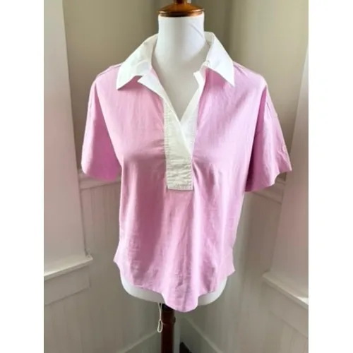 Everlane Organic Cotton Retro Polo Shirt Pink White Small Preppy Summer Fun - Image 2