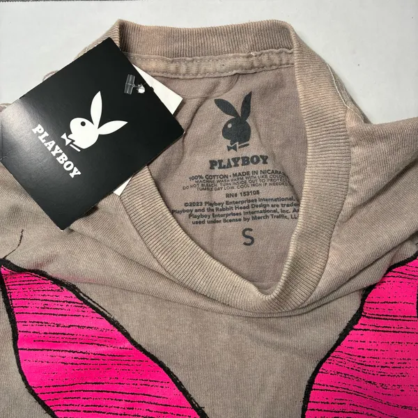 NWT: Playboy by PacSun Brown Mineral Wash T-Shirt Pink Bunny Green Logo Y2K - Image 3