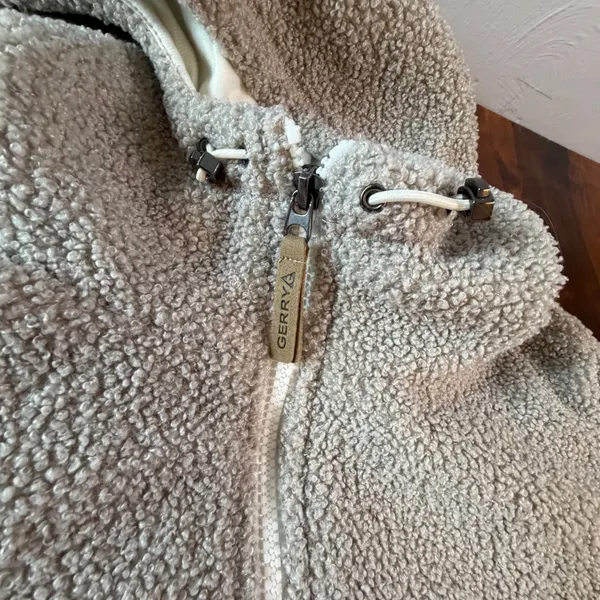 Gerry Womens Sherpa Fleece Hooded Full Zip Jacket Oatmeal Beige BG9225 Large - Image 10