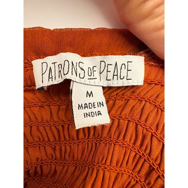 Patrons of‎ Peace Floral Midi Dress Medium Rust Pink Smocked Puff Sleeve Boho - Image 7
