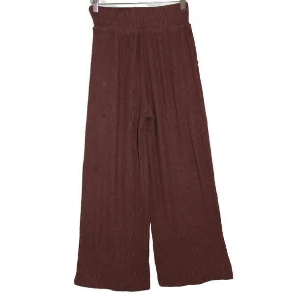 Womens Abercrombie & Fitch Brown Ribbed Knit Wide Leg Pants with Pockets Size XS - Image 2