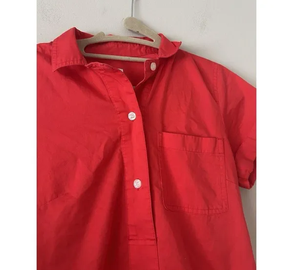 J. Crew Collared Red Coral Popover Button Shirt Dress Size XS Career Preppy - Image 3