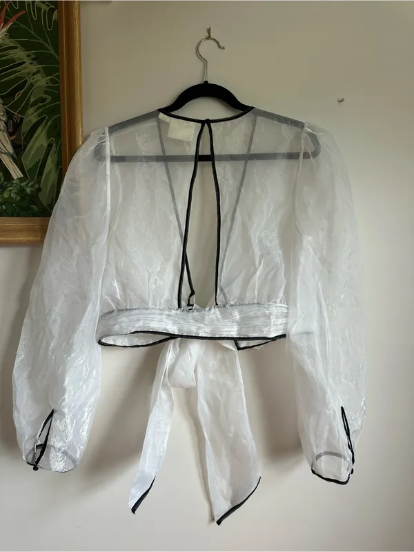 Anthropologie Maeve Sheer Bow Tie Long Sleeve Blouse Women’s Large White - Image 10