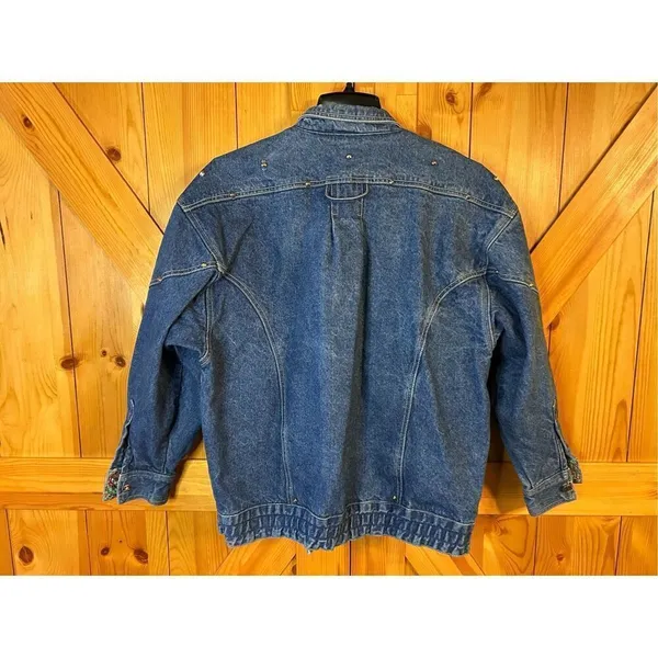 VTG 80s Jag Jean Studded Dolman Sleeve Bomber Denim Jean Jacket Grunge Sz Small - Image 8
