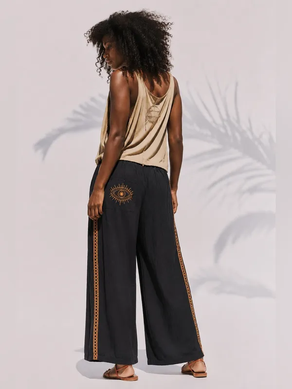 New Evil Eye Boho Wide Leg Pants In Black & Tan Combo - Image 2