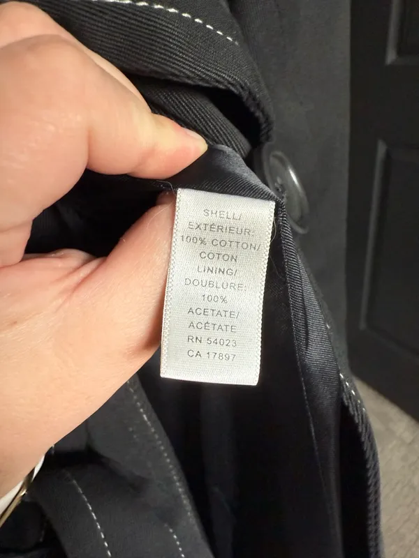 Vintage Banana Republic Black Cotton Trench Coat Contrast Stitch Belted L - Image 9