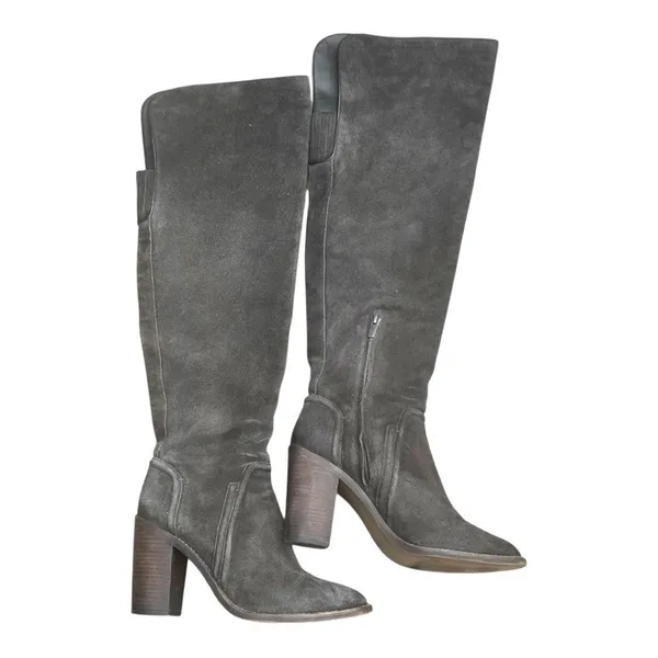 Vince Camuto Melaya Grey Blue Suede Knee High Stacked Block Heel Boots 9.5 M - Image 9