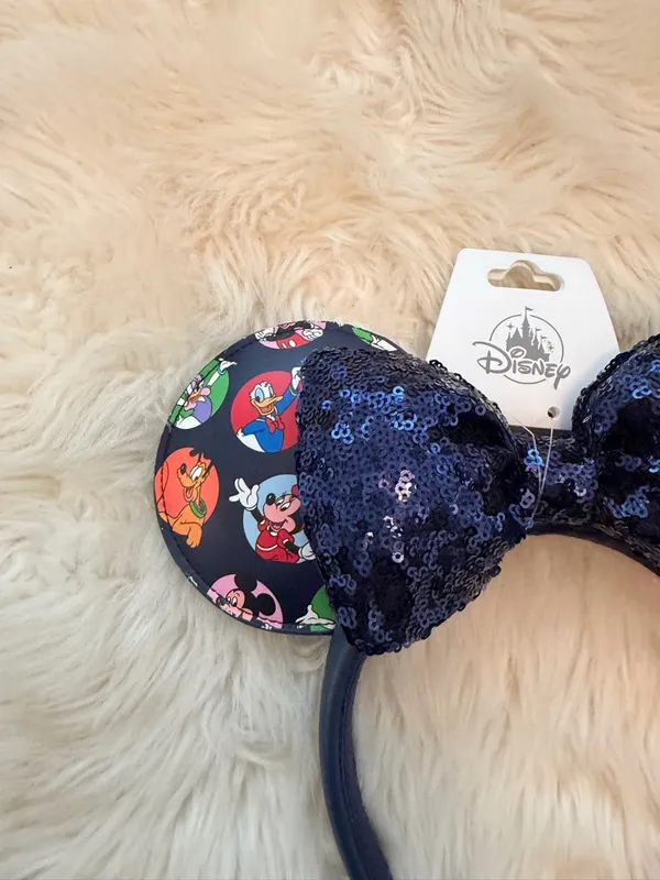 Disney Navy Sequin Bow Minnie Ears Headband with Character Print - Image 3