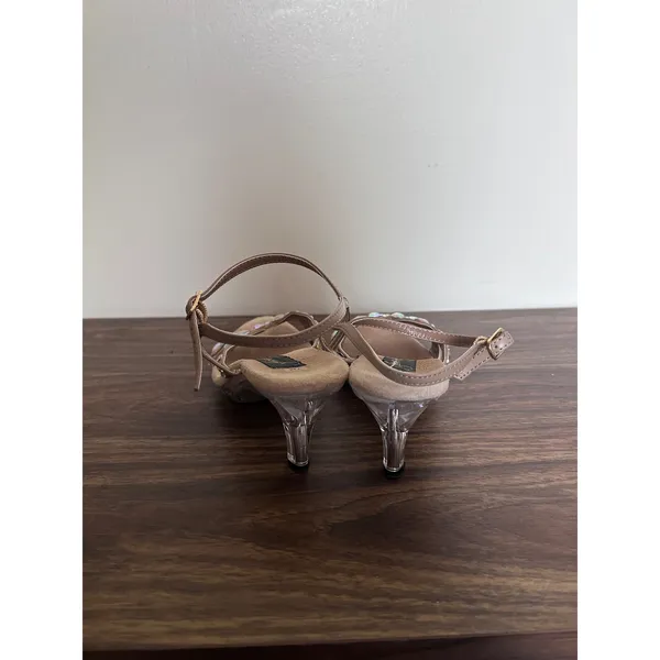 Johnathan Kayne Tan AB Crystal Lucite Kitten Heel Strappy Sandals 34228 7M - Image 10