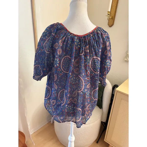 NATURAL LIFE Paisley Cotton Blend Blue top‎ Size Large - Image 2
