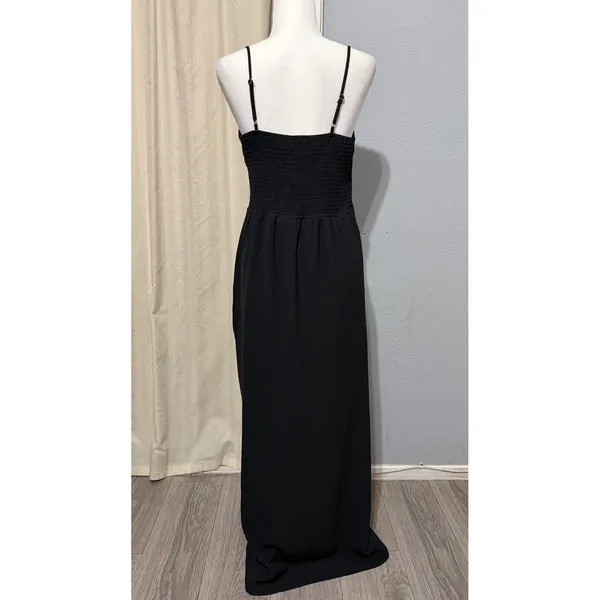 New Material Girl Midi Dress L Caviar Black Ruched Side Slit Cocktail Prom Edgy - Image 5