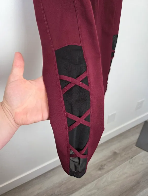 Popfit Lily Flex Leggings Maroon Burgundy Red Criss Cross Athletic Ankle Large - Image 4