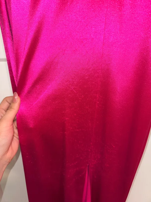 Dillard's Strapless satin hot pink prom dress - Image 4