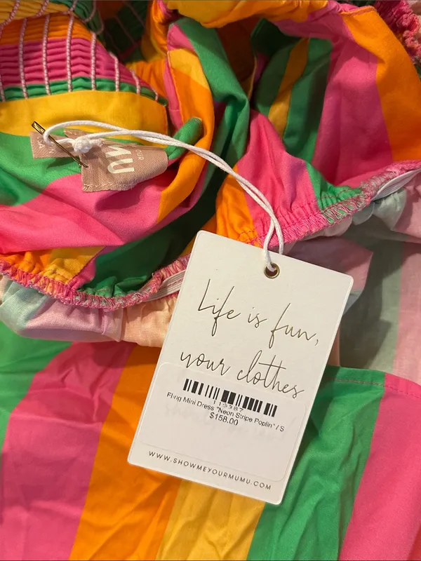 NWT Show Me Your MuMu Fling Mini Dress Neon Strip Poplin - Image 5