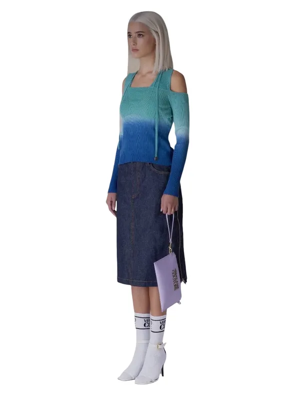 Versace Jeans Couture Cold Shoulder Ombré Rib Knit tie Top Women’s XS Designer - Image 3