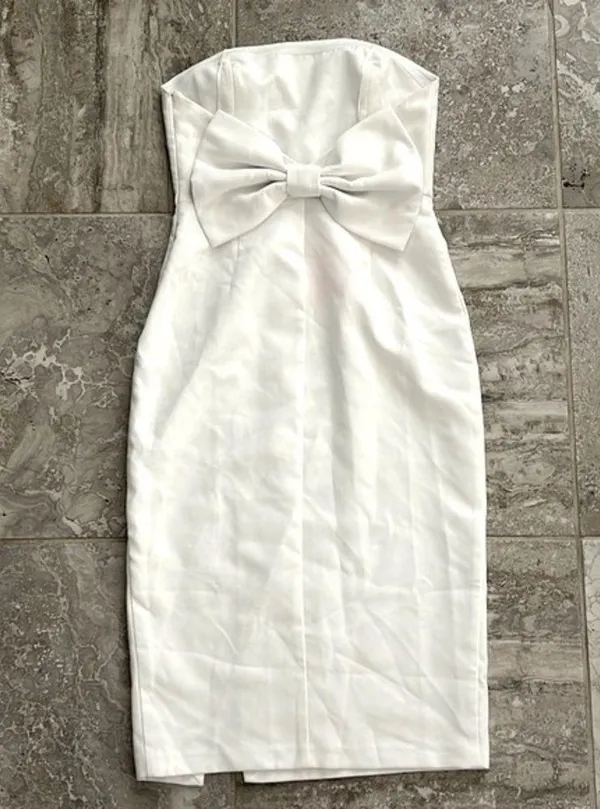 Bellavia Bow Back Midi Strapless Sheath Dress White, Size M NWT - Image 5