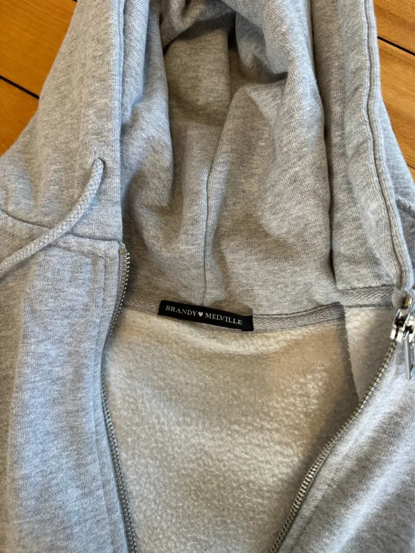 Grey Brandy Melville Zip-Up Hoodie Oversized - Image 2