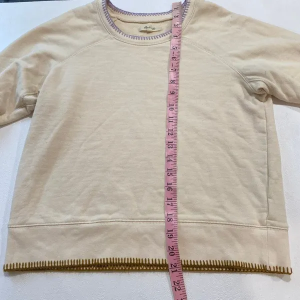 Madewell Cream Sweatshirt Small Contrast Stitch Thumbhole Pullover - Image 7